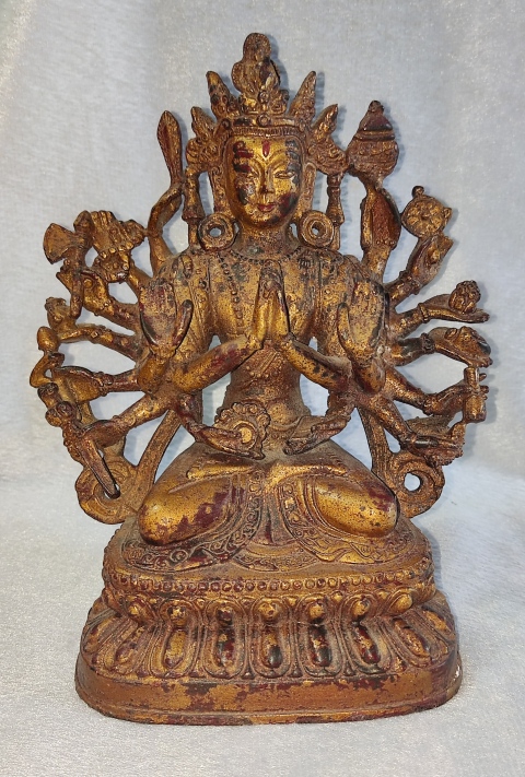 古玩雜項銅漆金千手觀音坐像拍賣，當前價格18888元