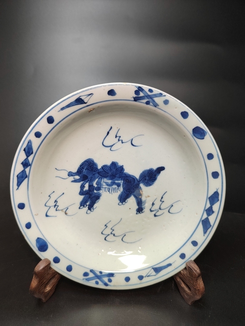 古玩陶瓷青花獅子紋盤拍賣,當前價格1666元