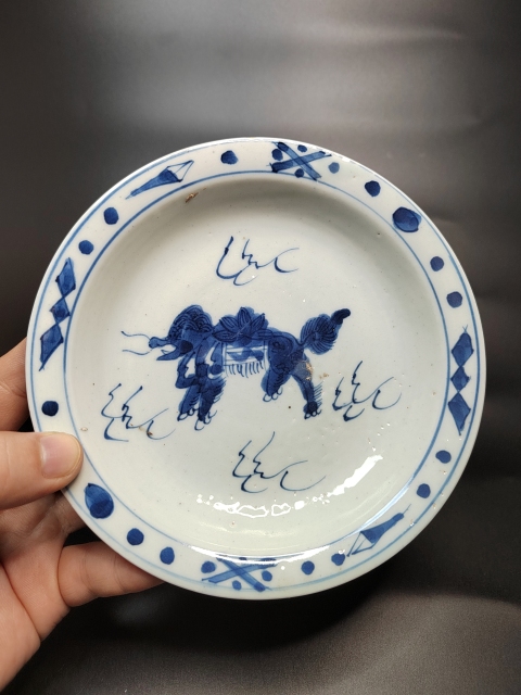 古玩陶瓷青花獅子紋盤拍賣,當前價格1666元