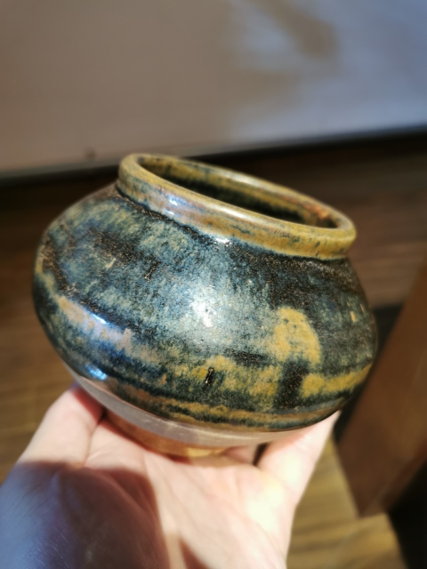 古玩陶瓷元代?兔毫釉窯變茶入拍賣,當前價格6300元
