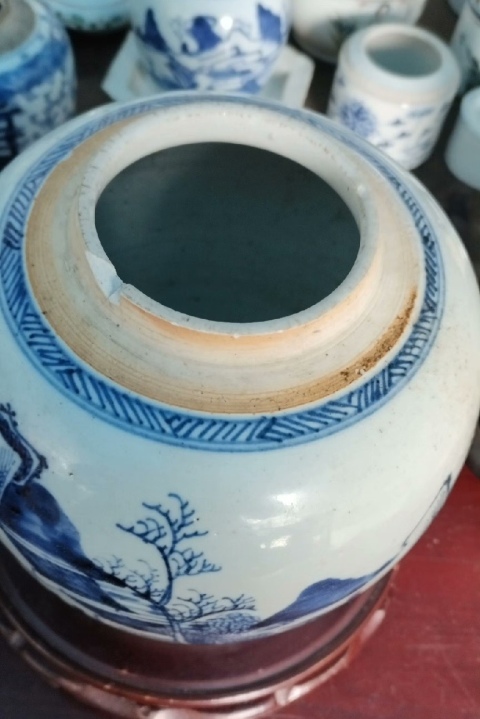 古玩陶瓷山水紋青花罐拍賣，當前價格2600元