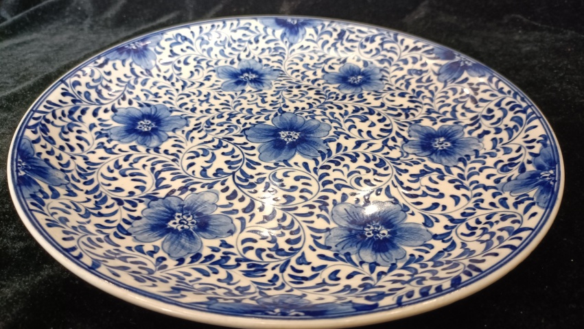 古玩陶瓷花卉紋青花盤拍賣，當前價格268元