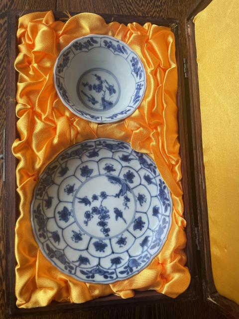 古玩陶瓷清康熙青花喜上眉梢紋杯碟拍賣，當前價格6000元