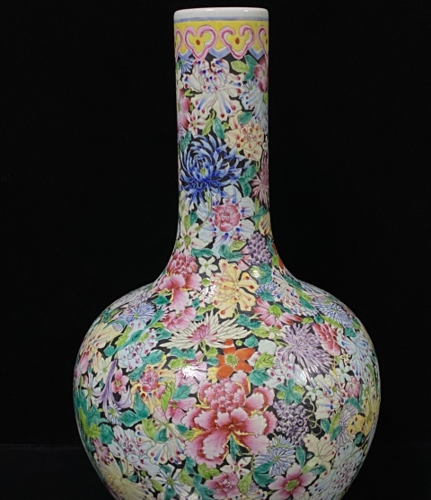 中国古玩 粉彩 天球瓶 大花瓶 高約52cm 時代物 唐物 x031135