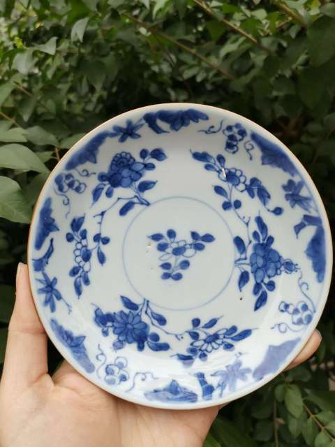 古玩陶瓷7947-48】清康熙 外醬釉?xún)?nèi)青花折枝花卉紋馬蹄杯盤(pán)拍賣(mài),當(dāng)前價(jià)格4980元