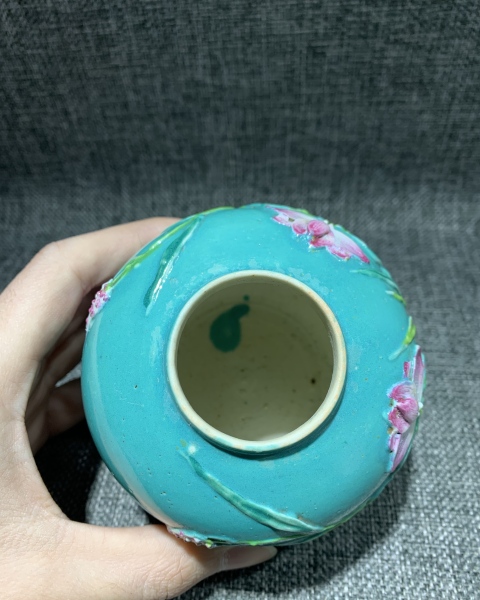 古玩陶瓷【望月樓】民國時期松石綠釉一路連科雕瓷罐拍賣，當前價格2600元