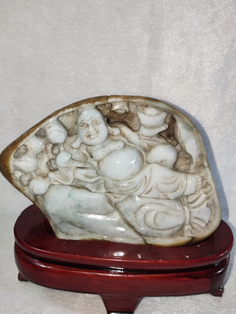 古玩雜項(xiàng)翡翠雕刻彌勒佛擺件拍賣(mài),當(dāng)前價(jià)格3998元