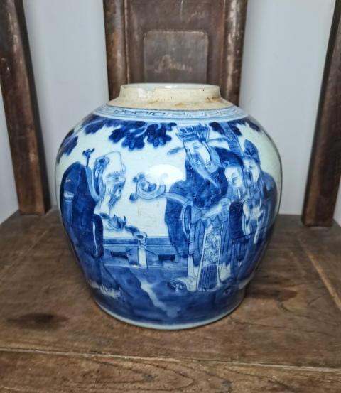 古玩陶瓷清中期三星高照圖青花罐拍賣，當前價格3200元