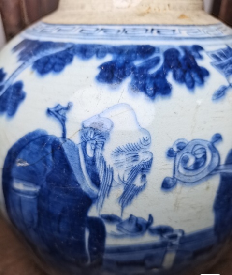 古玩陶瓷清中期三星高照圖青花罐拍賣，當前價格3200元