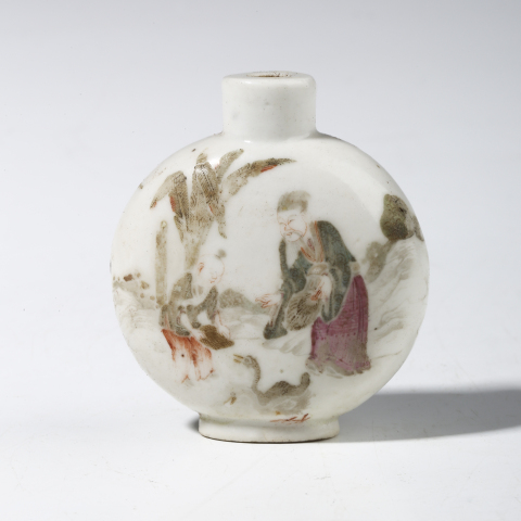 古玩陶瓷(優(yōu)品)清道光·粉彩愛鵝尋梅圖煙壺拍賣，當前價格6000元