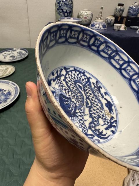 古玩陶瓷青花八蠻進寶圖大碗拍賣，當前價格9800元