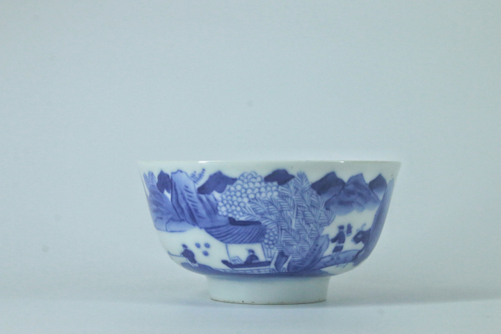 古玩陶瓷晚清·青花漁樵耕讀茶碗拍賣，當前價格1688元