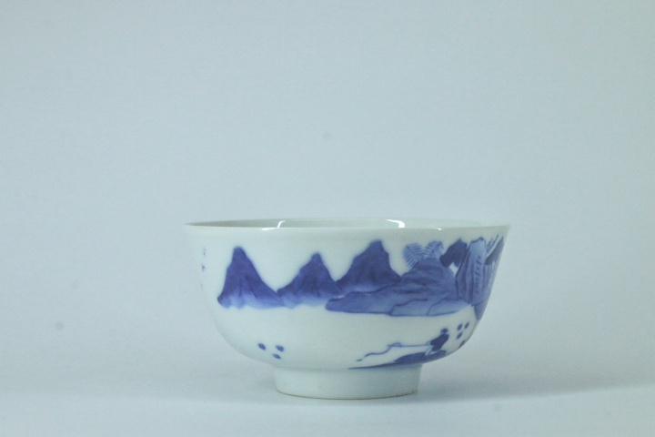 古玩陶瓷晚清·青花漁樵耕讀茶碗拍賣，當前價格1688元