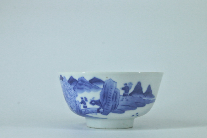 古玩陶瓷晚清·青花漁樵耕讀茶碗拍賣，當前價格1688元