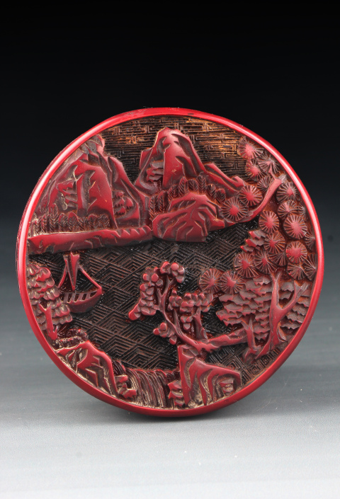 古玩雜項(xiàng)6921】清晚期 漆器浮雕山水圖蓋盒拍賣,當(dāng)前價(jià)格2800元