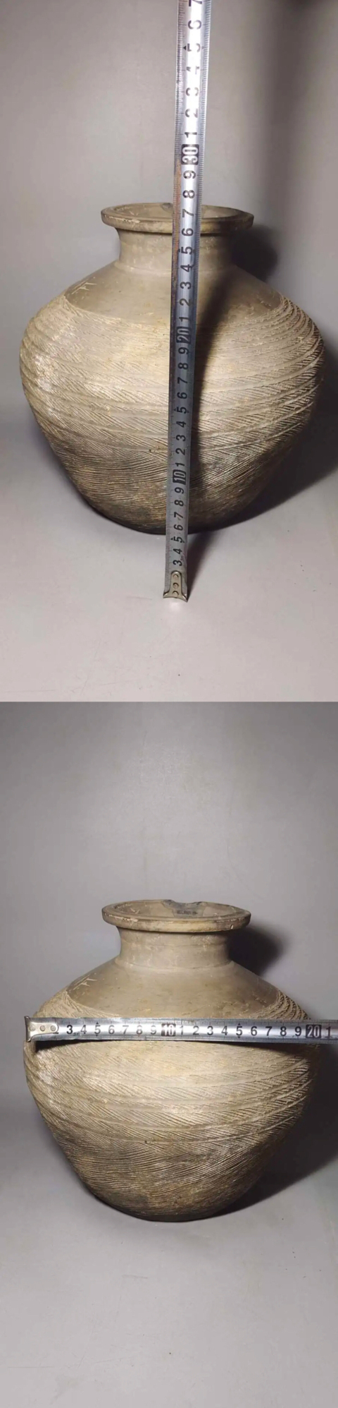 古玩陶瓷漢代精美刻劃網格紋陶罐拍賣,當前價格888元