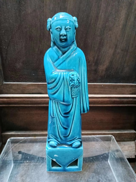 古玩陶瓷孔雀藍何仙姑瓷塑拍賣,當前價格2000元