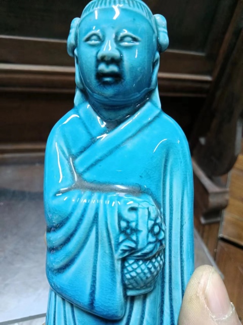 古玩陶瓷孔雀藍何仙姑瓷塑拍賣,當前價格2000元