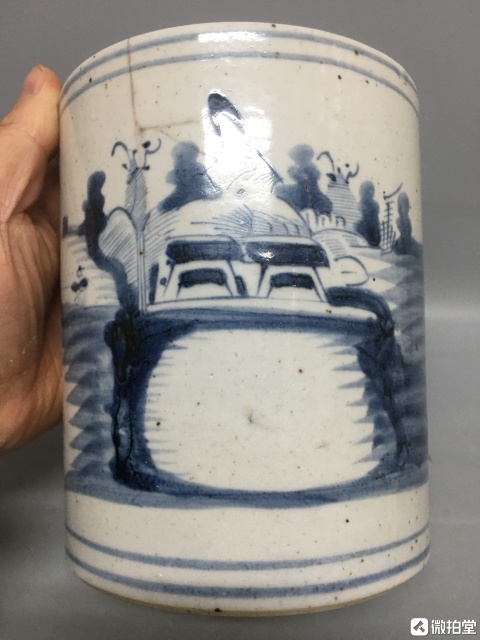 古玩陶瓷青花山水紋筆筒拍賣，當前價格2600元