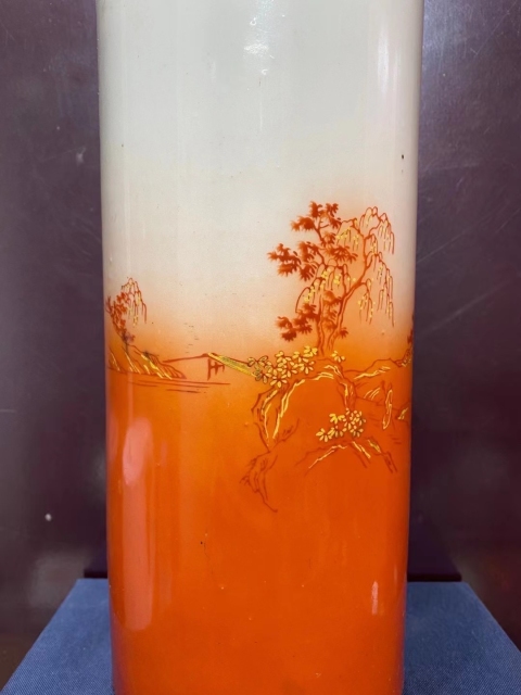 古玩陶瓷民國.鞏紅人物帽筒拍賣,當前價格1500元