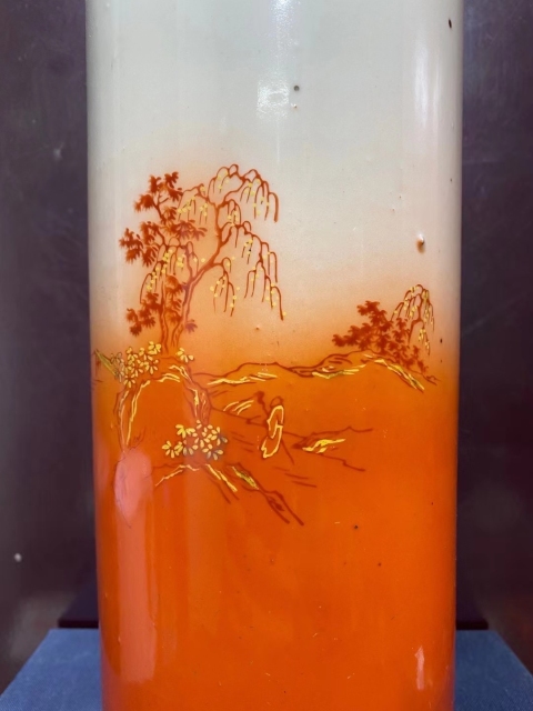 古玩陶瓷民國.鞏紅人物帽筒拍賣,當前價格1500元