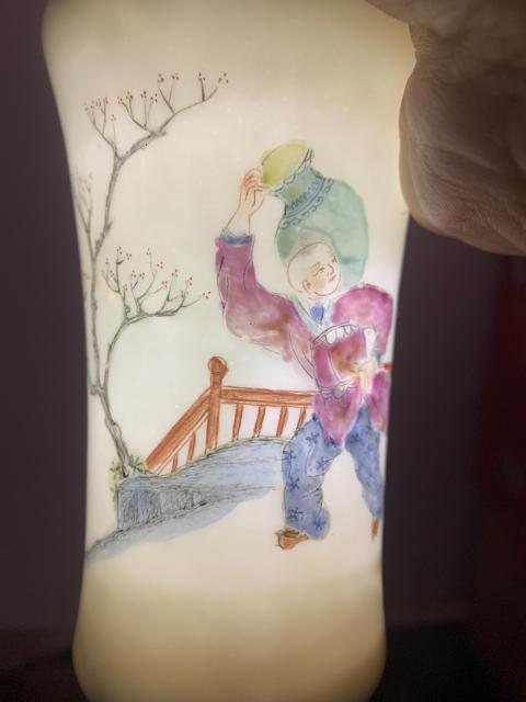 古玩陶瓷粉彩太白醉酒圖撇口瓶拍賣，當前價格3800元