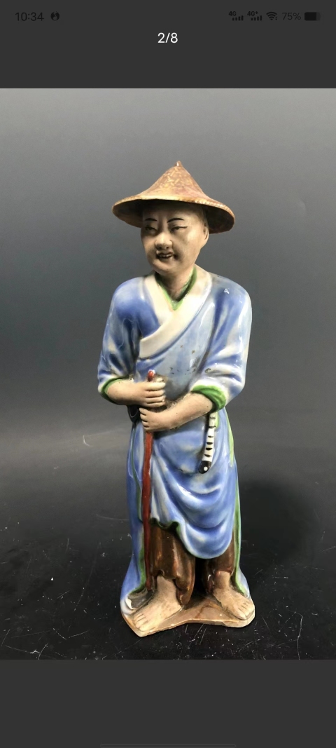 古玩陶瓷民國粉彩農夫瓷塑拍賣,當前價格2980元