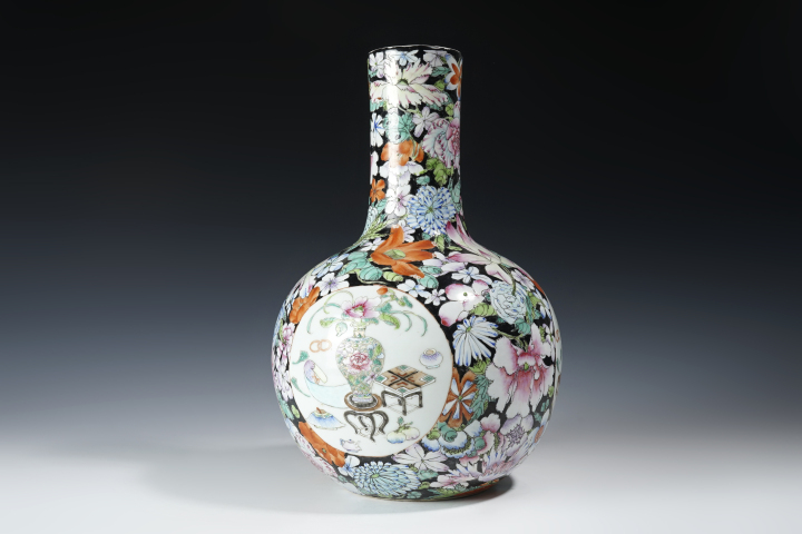 中国古玩 粉彩 天球瓶 大花瓶 高約52cm 時代物 唐物 x031135