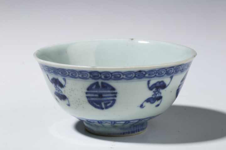 古玩陶瓷康雍青花福壽紋碗拍賣,當前價格3500元