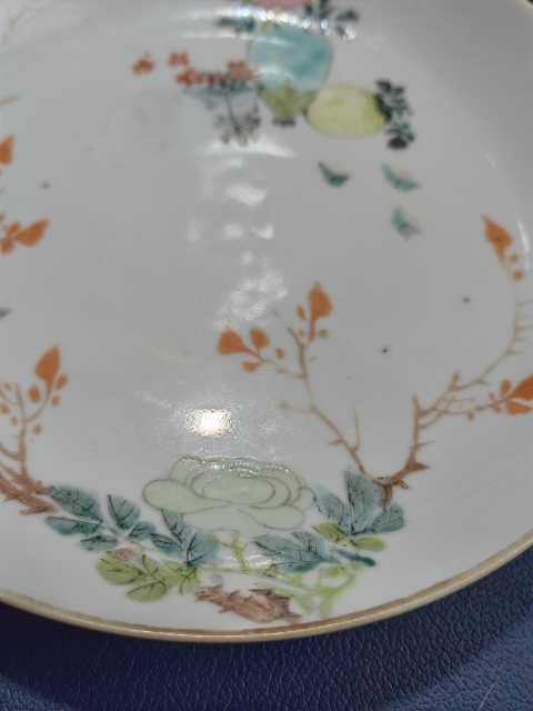 古玩陶瓷上海文物公司庫出 傳世全品清晚期同治淺絳彩花鳥博古圖盤拍賣，當前價格8000元