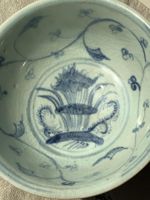 古玩陶瓷明空白期青花滿池嬌撇口碗拍賣，當前價格6789元