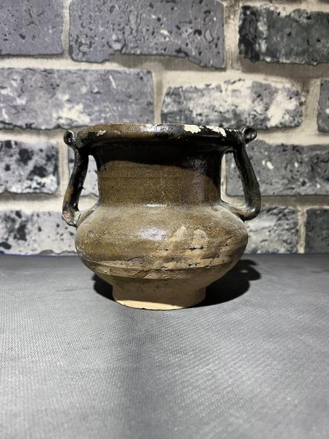 古玩陶瓷宋元耀州窯紫金釉雙耳爐拍賣,當前價格900元