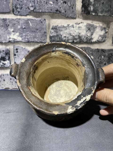 古玩陶瓷宋元耀州窯紫金釉雙耳爐拍賣,當前價格900元