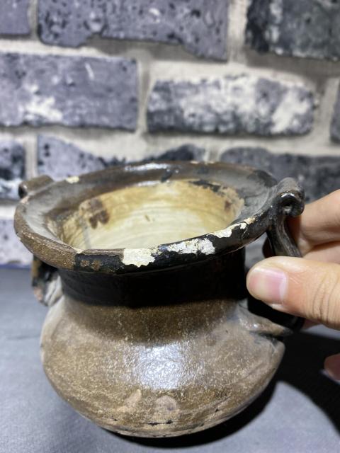 古玩陶瓷宋元耀州窯紫金釉雙耳爐拍賣,當前價格900元