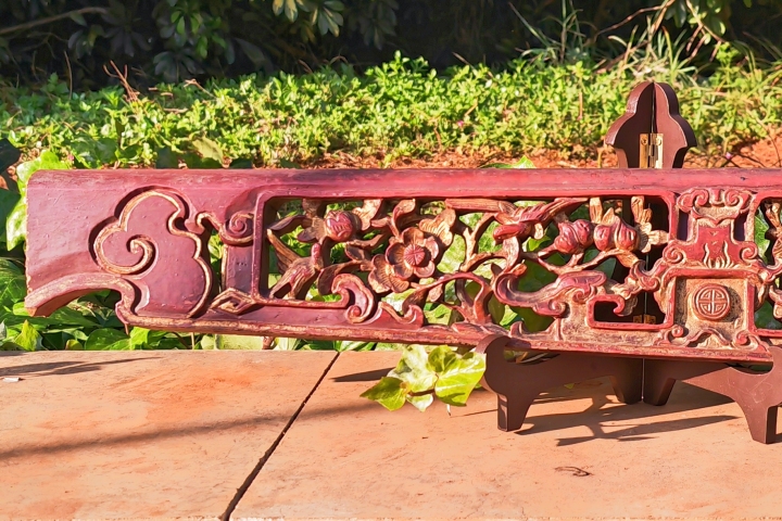 古玩雜項民國?漆金花開富貴鏤空雕花木雕板拍賣，當前價格220元