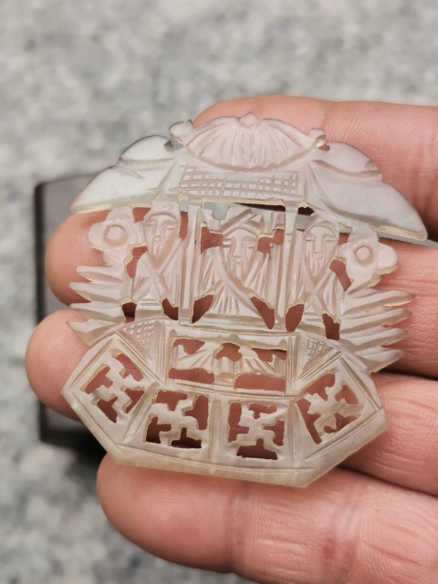 古玩玉器岫玉雕“福祿壽”花片拍賣(mài)，當(dāng)前價(jià)格800元