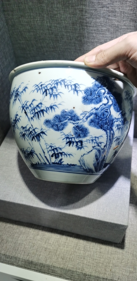 古玩陶瓷康雍青花歲寒三友卷缸拍賣,當前價格22000元