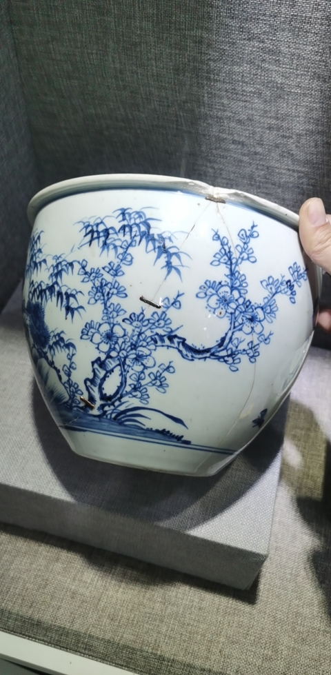 古玩陶瓷康雍青花歲寒三友卷缸拍賣,當前價格22000元