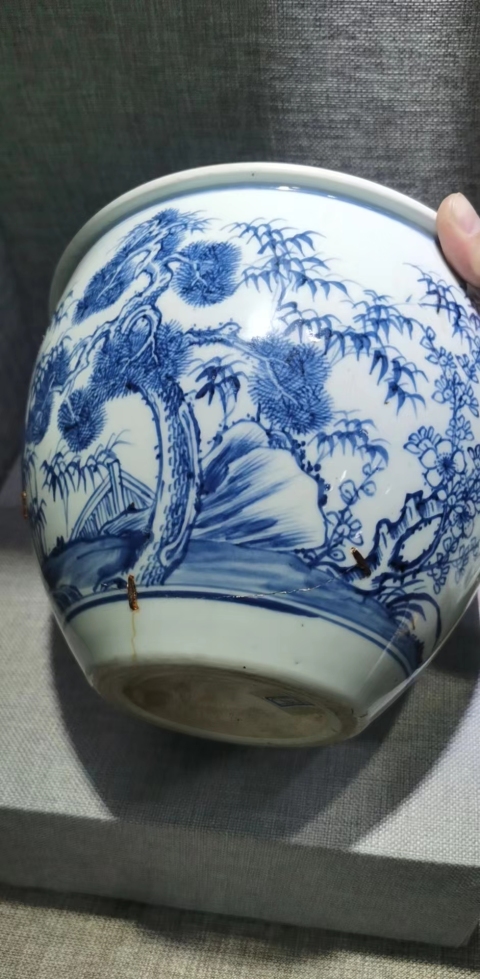 古玩陶瓷康雍青花歲寒三友卷缸拍賣,當前價格22000元
