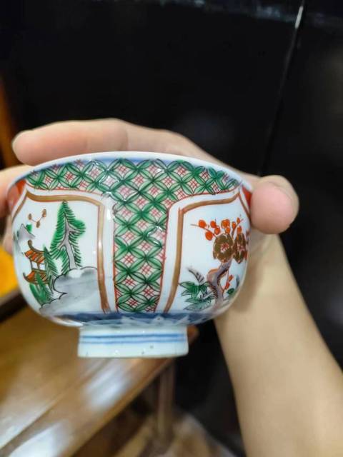 古玩陶瓷晚清民國亭臺(tái)樓閣花卉紋青花五彩蓋碗拍賣，當(dāng)前價(jià)格888元