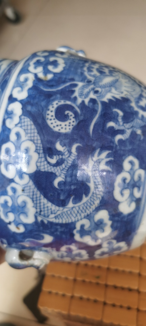 古玩陶瓷清中期龍紋四系粥罐拍賣，當前價格3000元