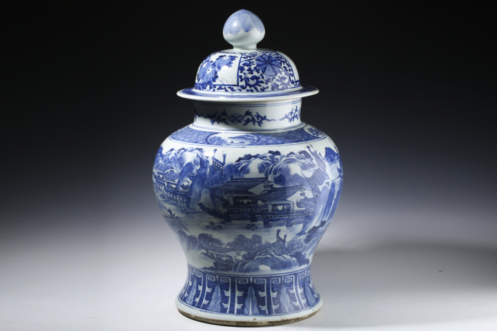 古玩陶瓷（已實物鑒真）清中晚-清明上河圖-通景青花將軍罐拍賣，當前價格0元