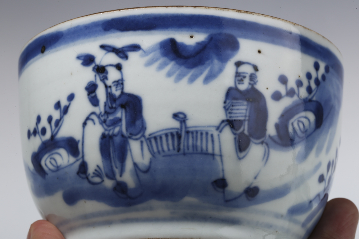 古玩陶瓷清晚·青花和合二仙紋蓋缸拍賣,當前價格950元