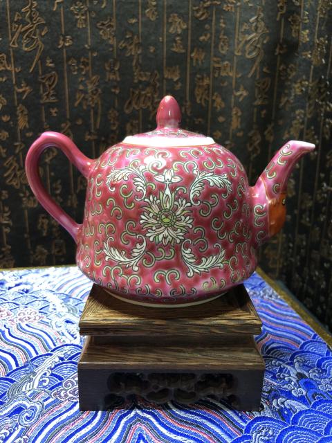 古玩陶瓷茶壺花卉紋執壺-拍賣，當前價格558元