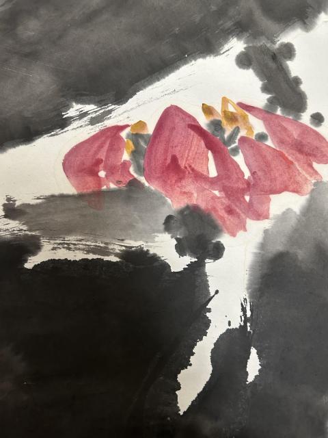 古玩字畫初東風(fēng)老師精品寫意荷花拍賣，當(dāng)前價(jià)格850元