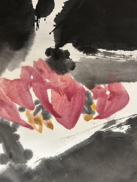 古玩字畫初東風(fēng)老師精品寫意荷花拍賣，當(dāng)前價(jià)格850元