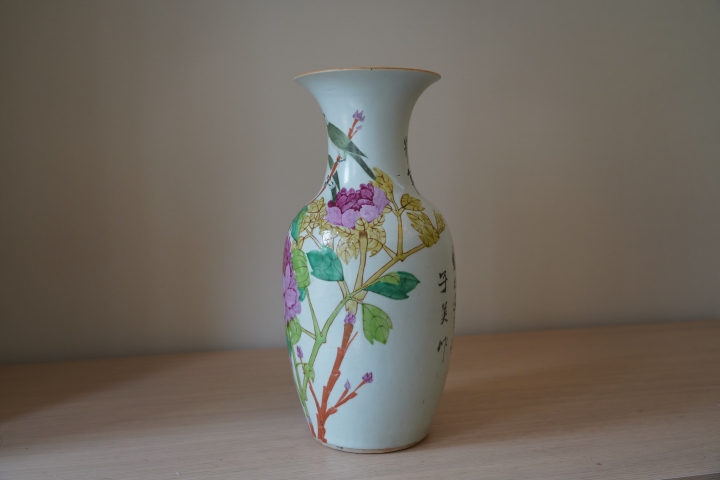 古玩陶瓷張子英富貴白頭淺降彩花卉紋瓶拍賣，當前價格8900元