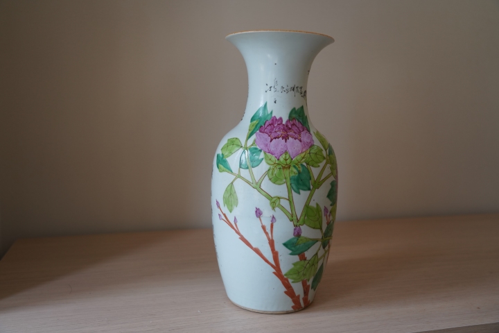 古玩陶瓷張子英富貴白頭淺降彩花卉紋瓶拍賣，當前價格8900元