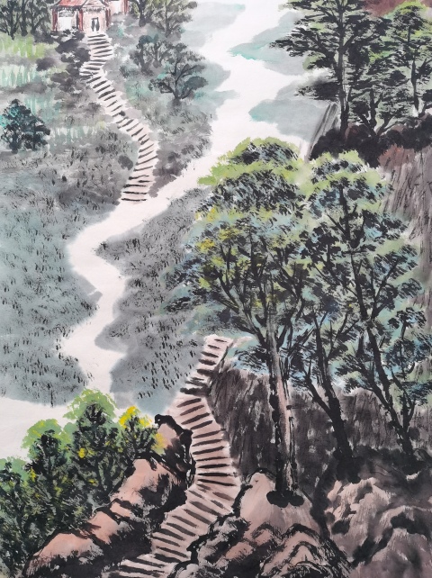 古玩字畫王大為峽江秋色山水畫拍賣,當前價格3800元