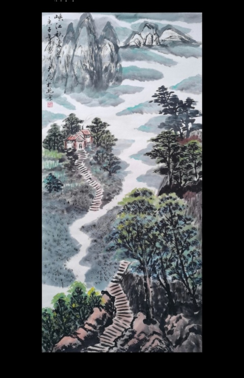 古玩字畫王大為峽江秋色山水畫拍賣,當前價格3800元
